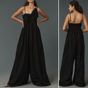 Hutch Anthropologie Eyelet Bow Jumpsuit Black Sz S NWT Wide Leg Sleeveless